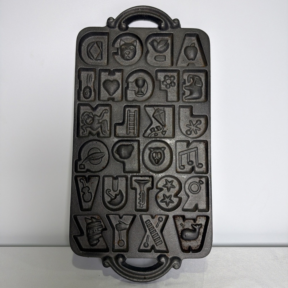 Vintage 1985 John Wright Cast Iron Alphabet Cookie Mold  14.5" x 7.5"
